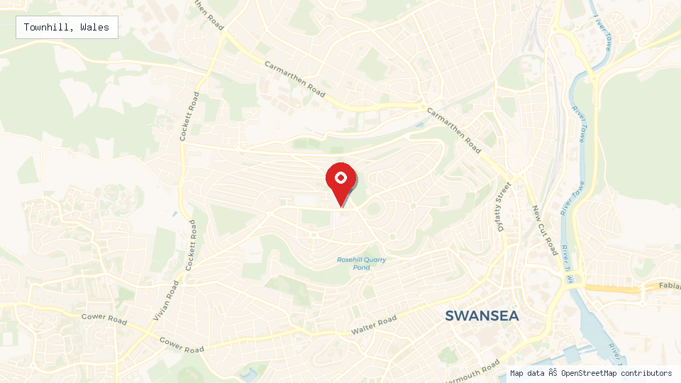 Street map of Townhill, Wales with location pin