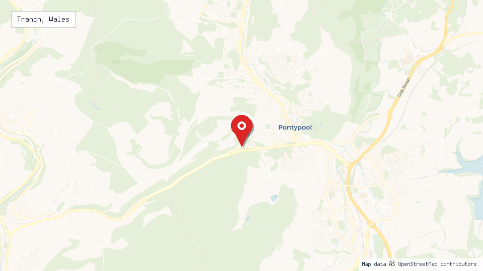 Street map of Tranch, Wales with location pin