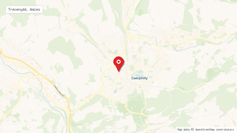 Street map of Trecenydd, Wales with location pin