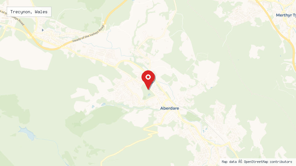 Street map of Trecynon, Wales with location pin