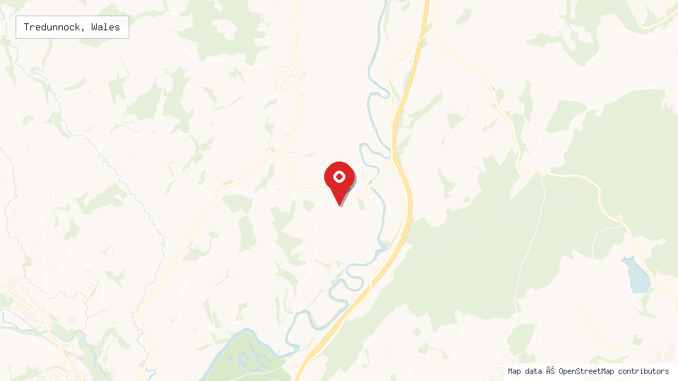 Street map of Tredunnock, Wales with location pin