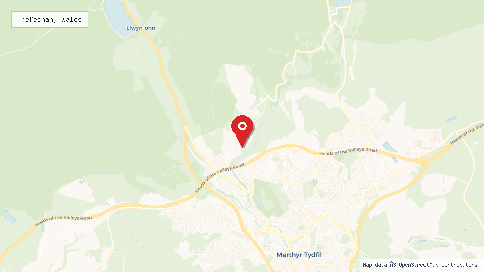 Street map of Trefechan, Wales with location pin