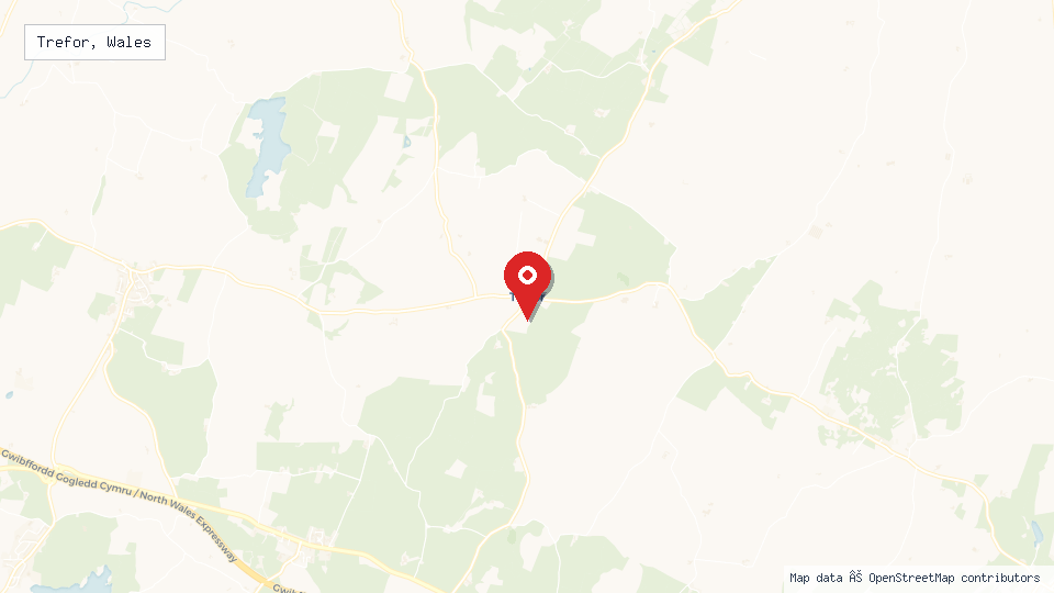 Street map of Trefor, Wales with location pin