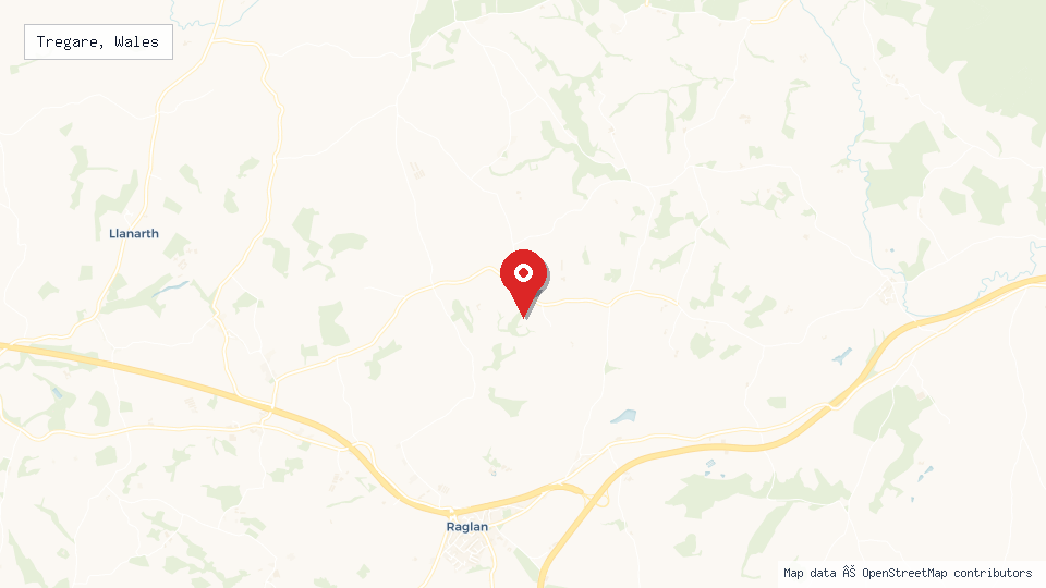 Street map of Tregare, Wales with location pin