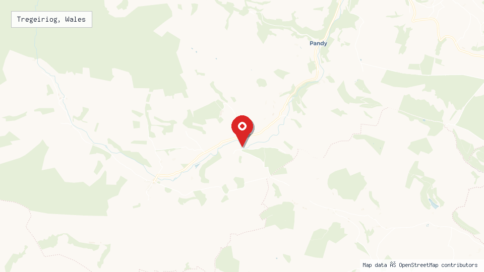 Street map of Tregeiriog, Wales with location pin