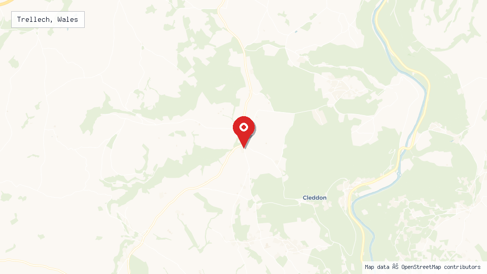 Street map of Trellech, Wales with location pin