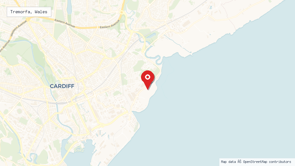 Street map of Tremorfa, Wales with location pin
