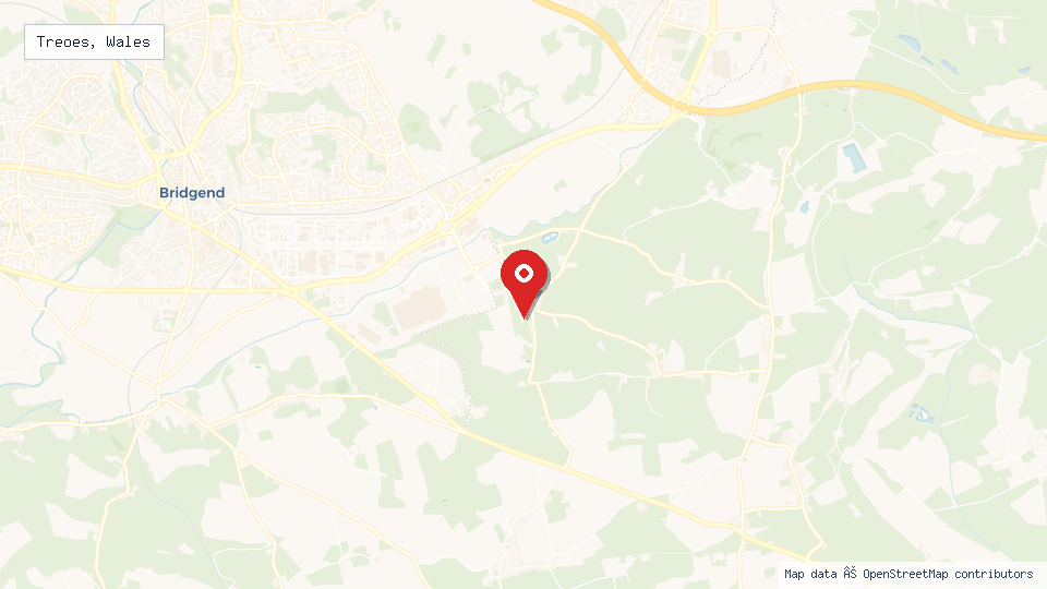 Street map of Treoes, Wales with location pin