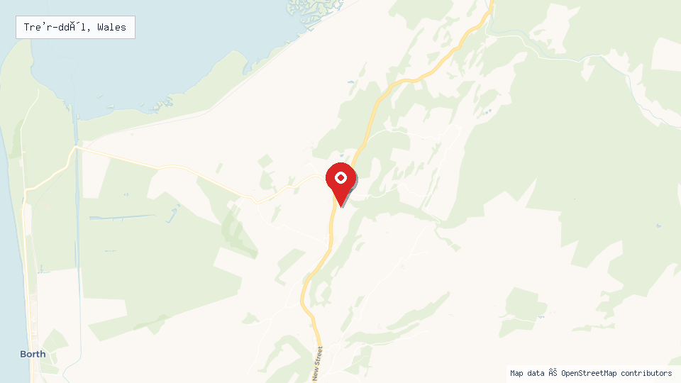Street map of Tre'r-ddôl, Wales with location pin
