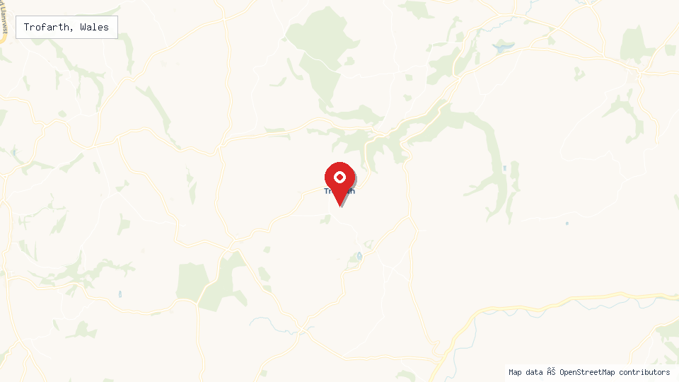 Street map of Trofarth, Wales with location pin