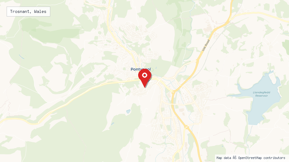 Street map of Trosnant, Wales with location pin
