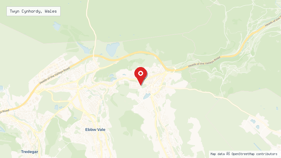 Street map of Twyn Cynhordy, Wales with location pin
