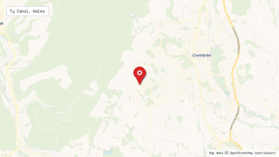 Street map of Ty Canol, Wales with location pin
