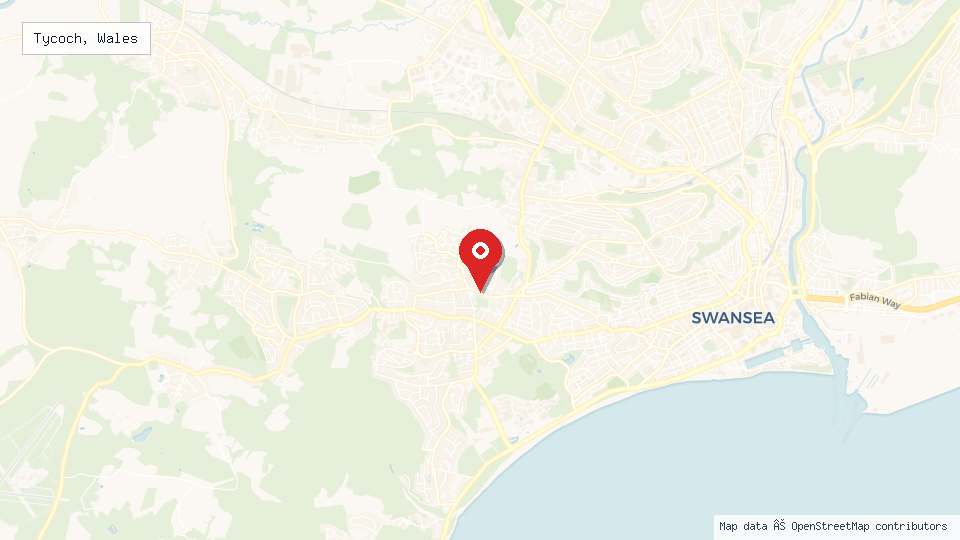 Street map of Tycoch, Wales with location pin