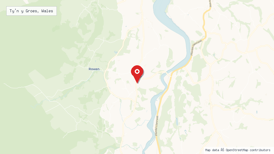 Street map of Ty'n y Groes, Wales with location pin