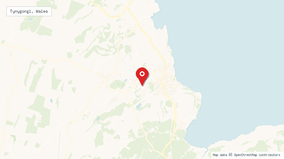 Street map of Tynygongl, Wales with location pin