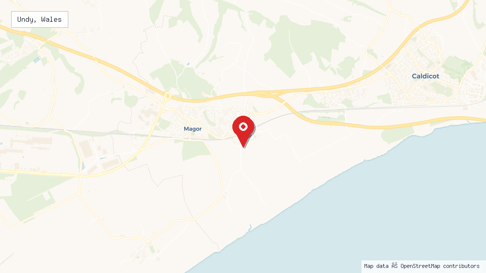 Street map of Undy, Wales with location pin