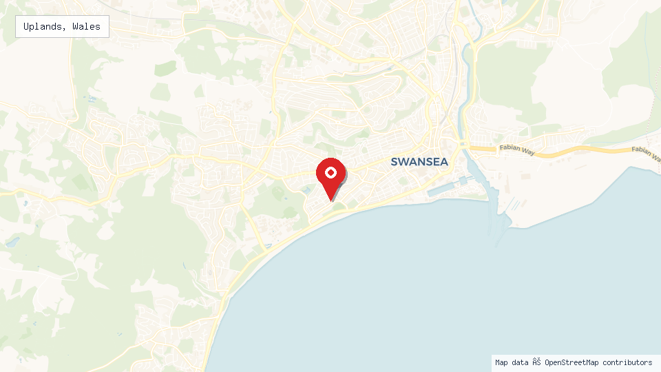 Street map of Uplands, Wales with location pin