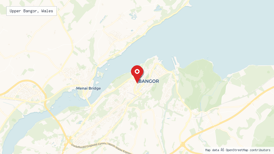 Street map of Upper Bangor, Wales with location pin