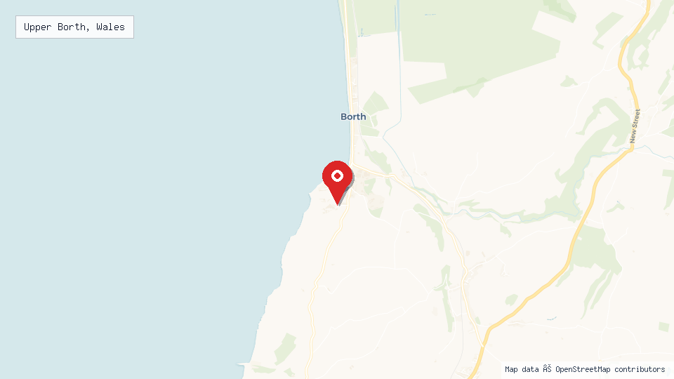 Street map of Upper Borth, Wales with location pin