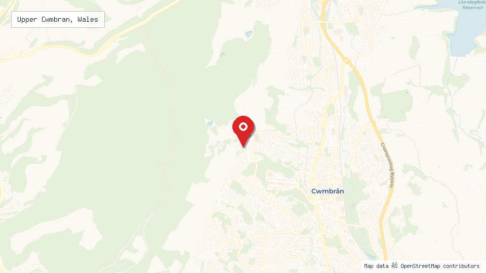 Street map of Upper Cwmbran, Wales with location pin