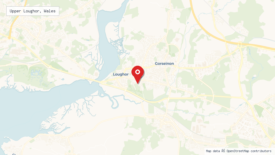 Street map of Upper Loughor, Wales with location pin