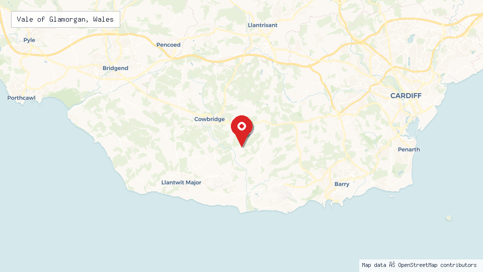 Street map of Vale of Glamorgan, Wales with location pin