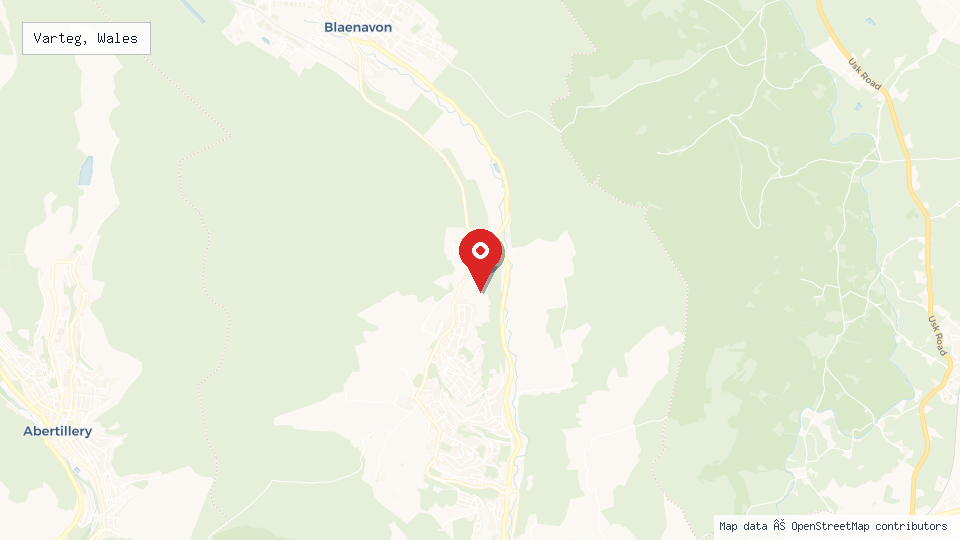 Street map of Varteg, Wales with location pin