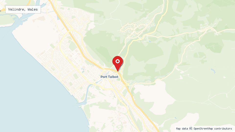 Street map of Velindre, Wales with location pin