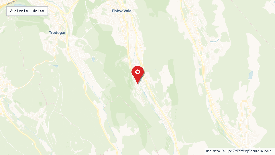 Street map of Victoria, Wales with location pin