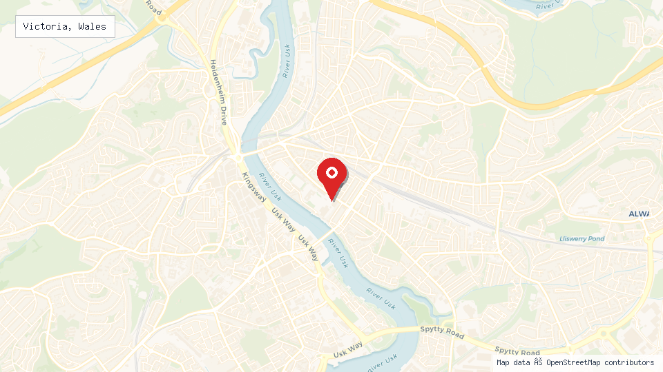 Street map of Victoria, Wales with location pin