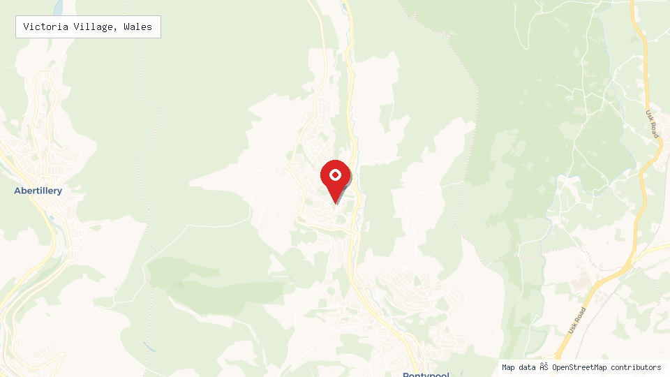 Street map of Victoria Village, Wales with location pin