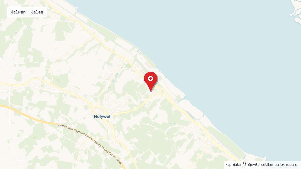 Street map of Walwen, Wales with location pin