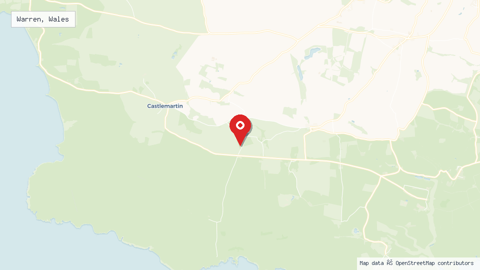 Street map of Warren, Wales with location pin