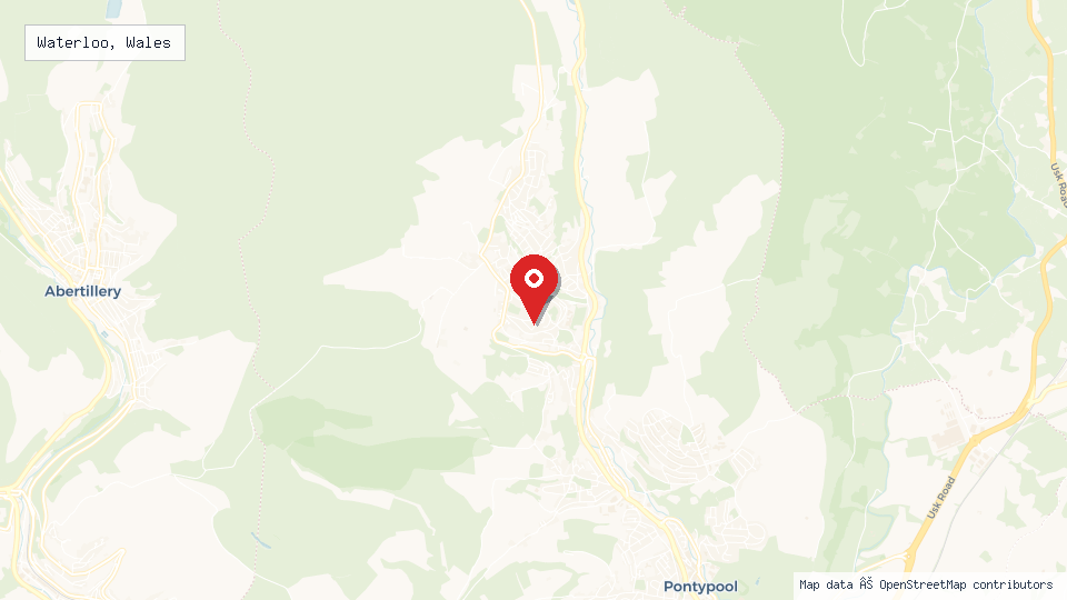 Street map of Waterloo, Wales with location pin