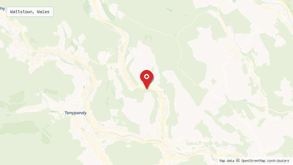 Street map of Wattstown, Wales with location pin