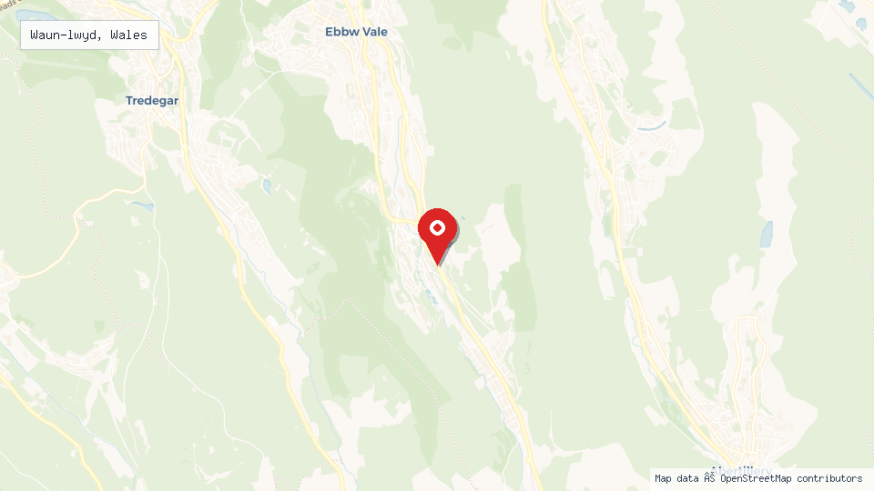 Street map of Waun-lwyd, Wales with location pin