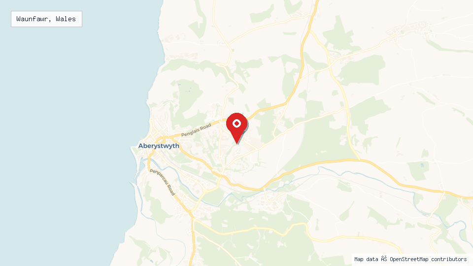 Street map of Waunfawr, Wales with location pin