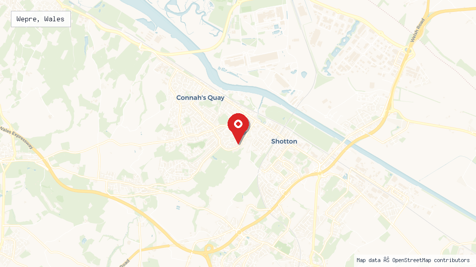 Street map of Wepre, Wales with location pin