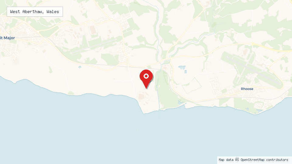 Street map of West Aberthaw, Wales with location pin