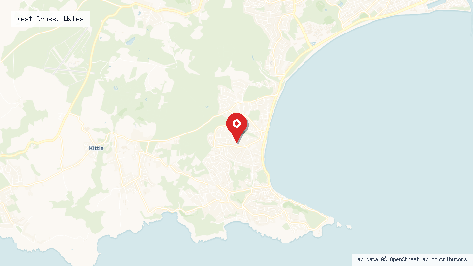 Street map of West Cross, Wales with location pin