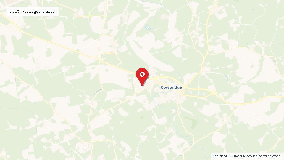 Street map of West Village, Wales with location pin