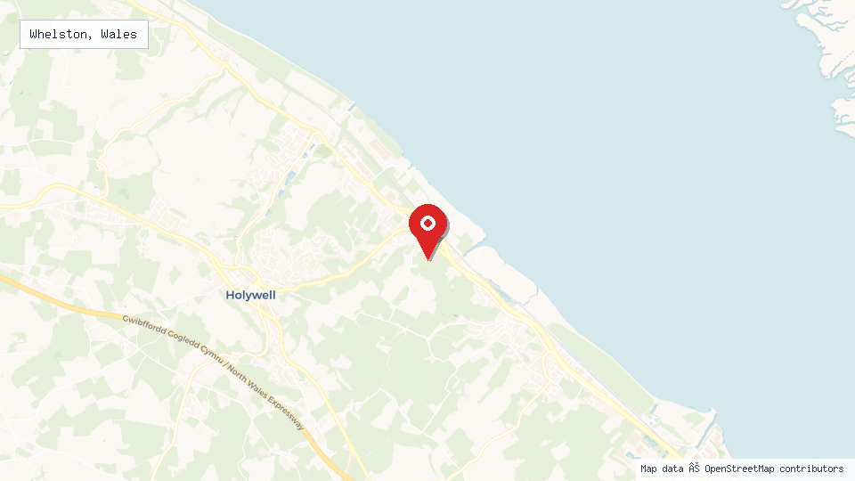 Street map of Whelston, Wales with location pin