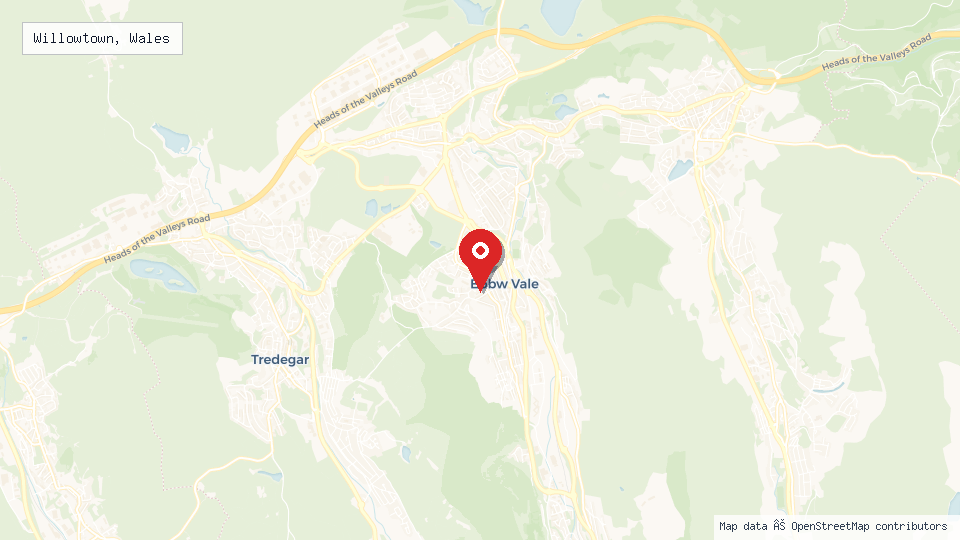 Street map of Willowtown, Wales with location pin