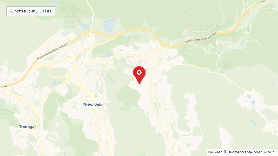 Street map of Winchestown, Wales with location pin