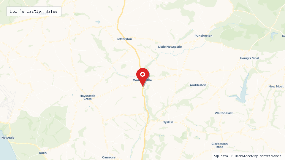 Street map of Wolf's Castle, Wales with location pin