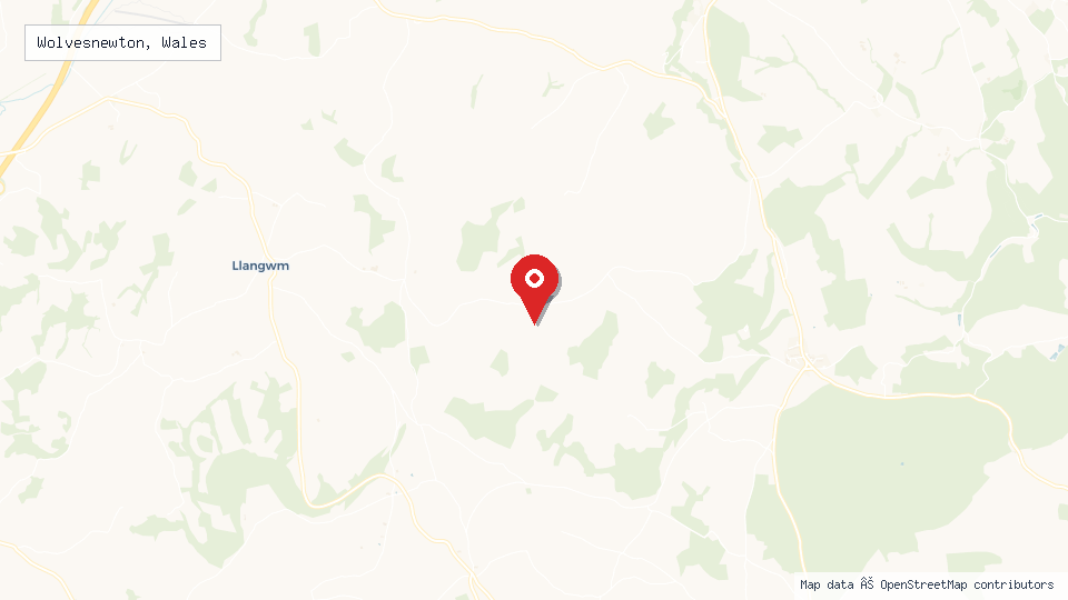 Street map of Wolvesnewton, Wales with location pin