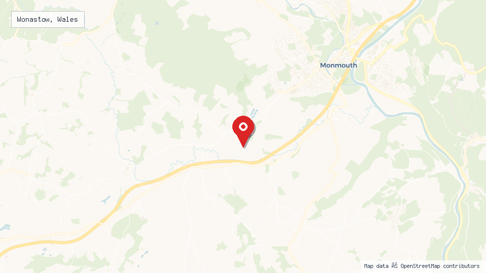 Street map of Wonastow, Wales with location pin