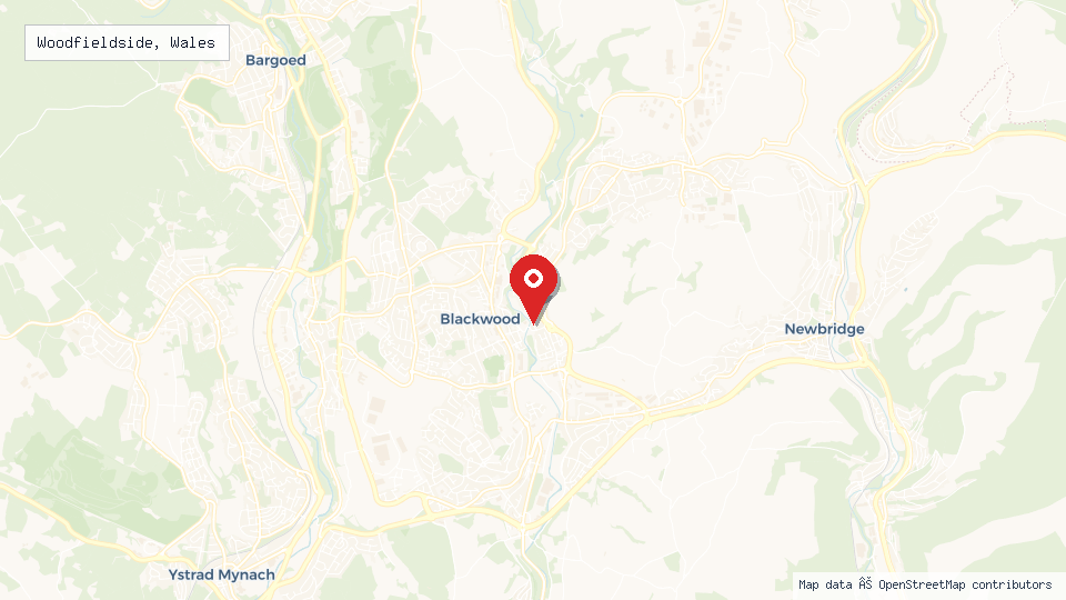 Street map of Woodfieldside, Wales with location pin
