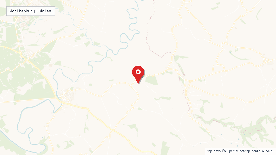 Street map of Worthenbury, Wales with location pin